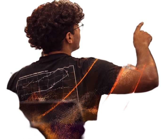 A student reaching upward with a questioning hand